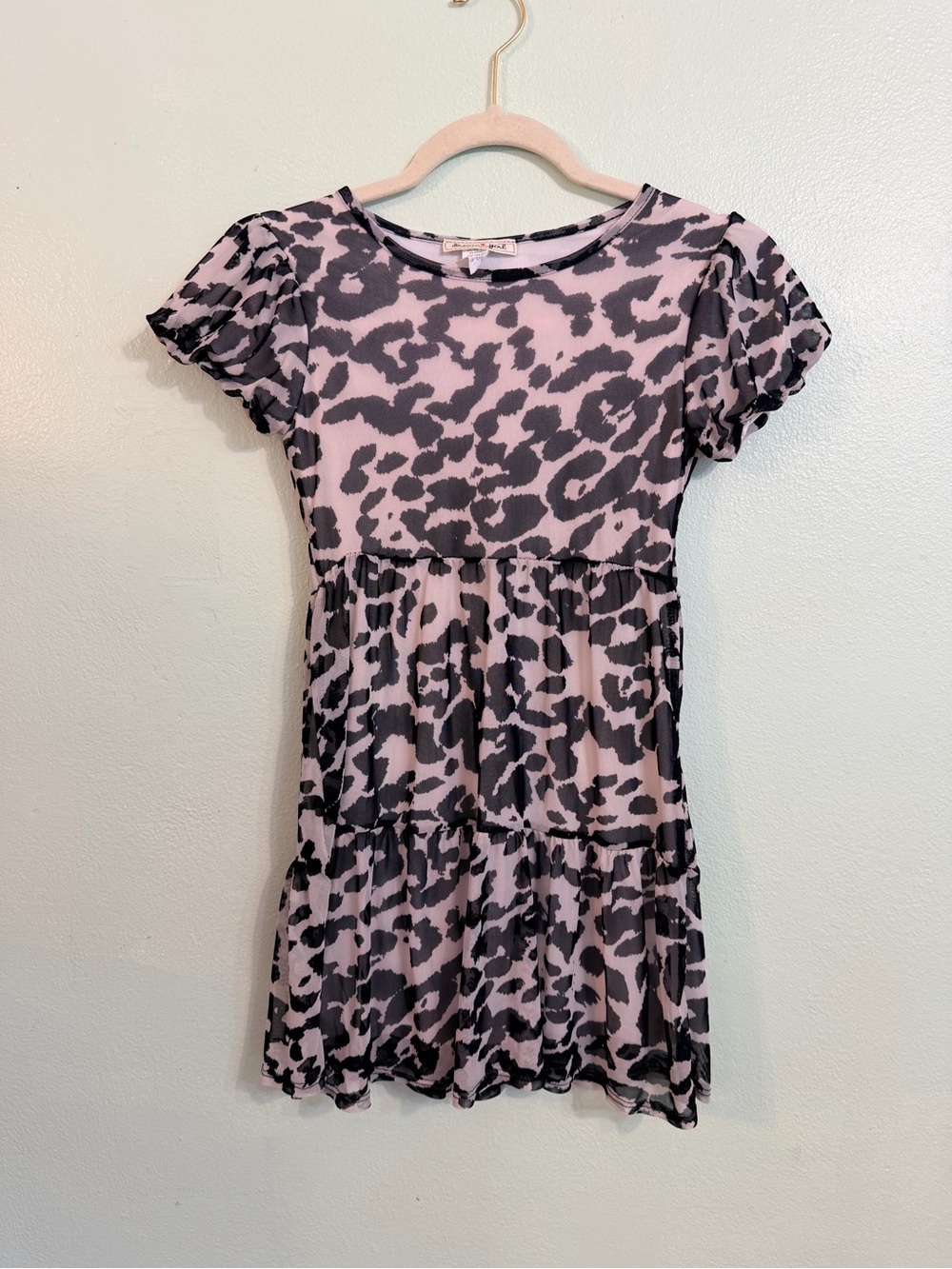 Dreamgirl Pale Pink and Black Leopard Tiered Dress
